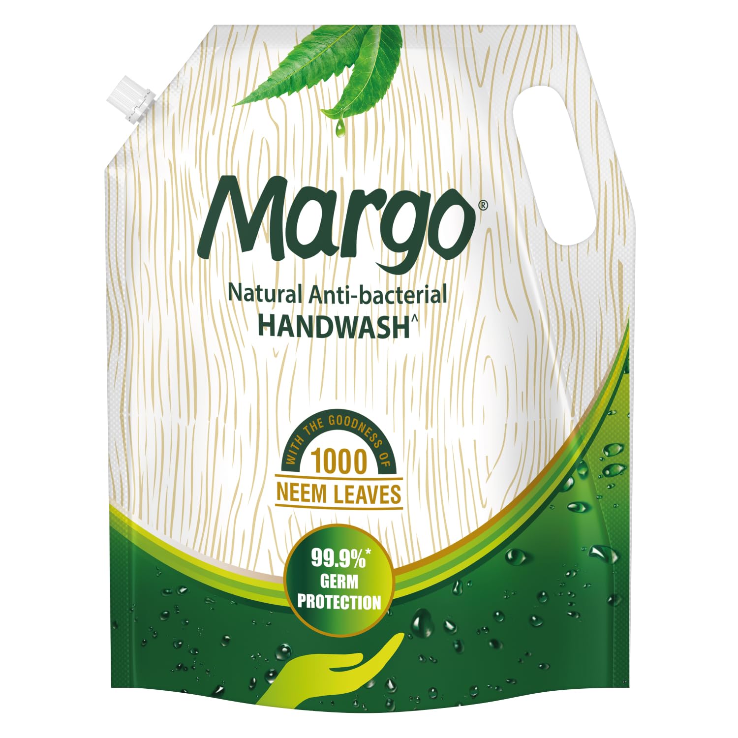 Margo Natural Anti-Bacterial Handwash for Soft, Hydrated hands - 1500ml Refill Pack [ Pack of 1 ] | 99.9% Protection From Harmful Germs | Enriched With Original Neem