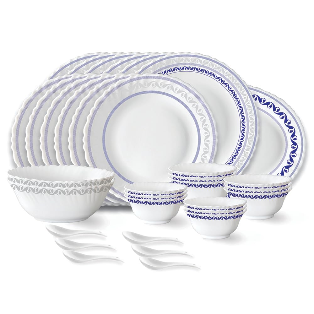 Larah by Borosil Opalware Dinner Set Of 33 Pieces
